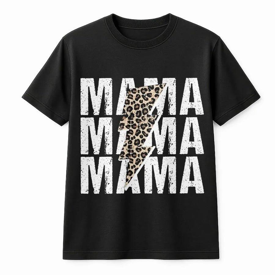 Mama T-Shirt | Leopard Print Lightning Bolt Graphic | Premium Soft Cotton Tee | Trendy Mom Gift For Mother's Day 2026 Or Birthday