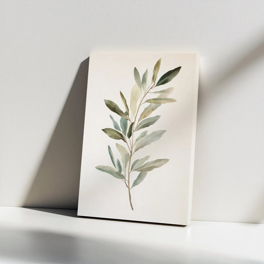 Minimalist Olive Branch Wall Art | Watercolor Botanical Canvas Print | Premium Gallery Wrap 1.25" Frame | Modern Neutral Home Decor Gift