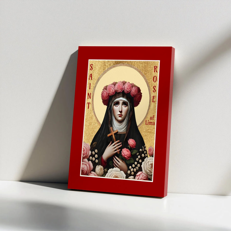 Saint Rose of Lima Religious Canvas Wall Art | Catholic Saint Portrait with Roses | Premium Gallery Wrap Print | Devotional Home Decor Gift