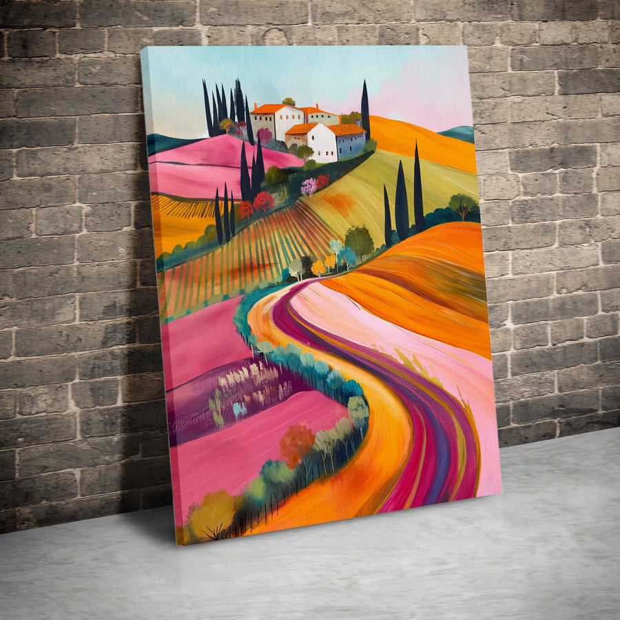 Tuscan Landscape Canvas Wall Art | Vibrant Abstract Italian Countryside Painting | Premium Gallery Wrapped Canvas | Home Decor Gift for Italy Lovers