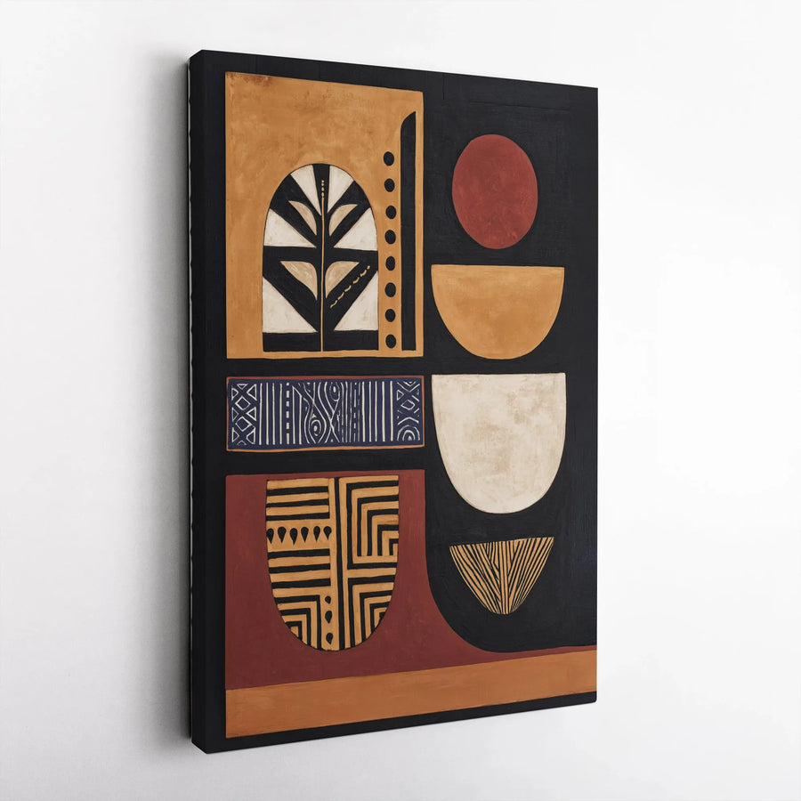 Abstract African Art Canvas Print | Boho Geometric Tribal Patterns | Premium Stretched Canvas | Modern Ethnic Home Decor Gift