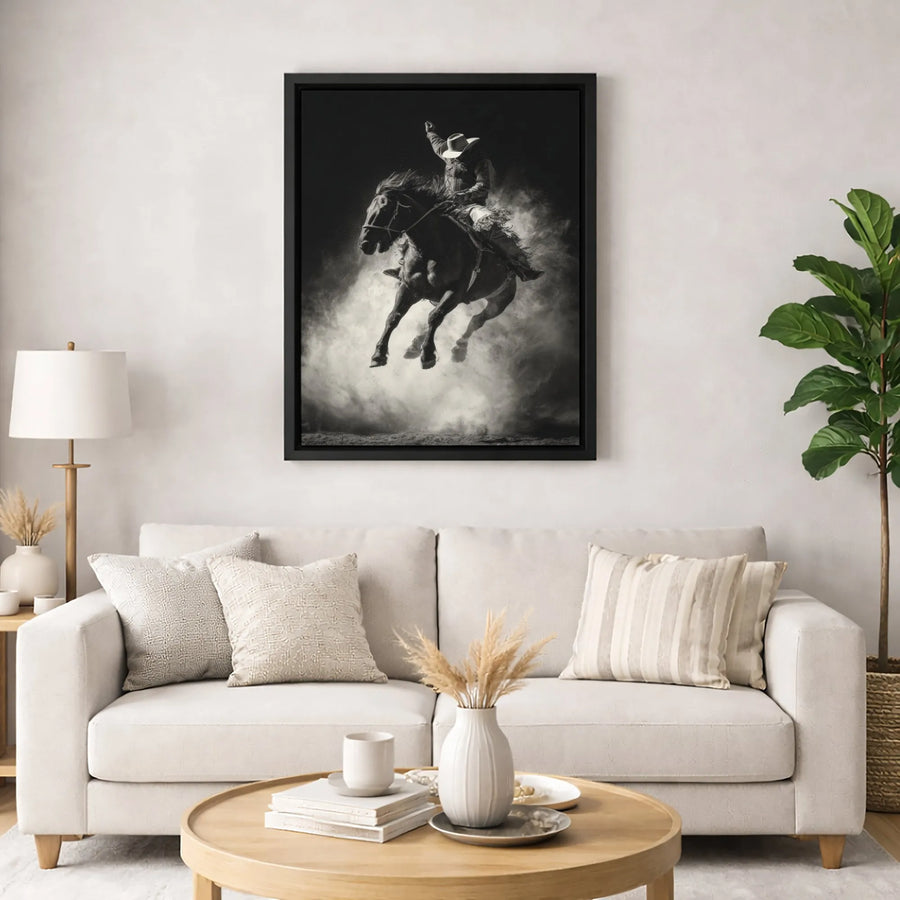 Rodeo Cowboy Canvas Wall Art | Bucking Bronco Action Photography | Premium Gallery Wrapped Print | Western Home Decor for Men