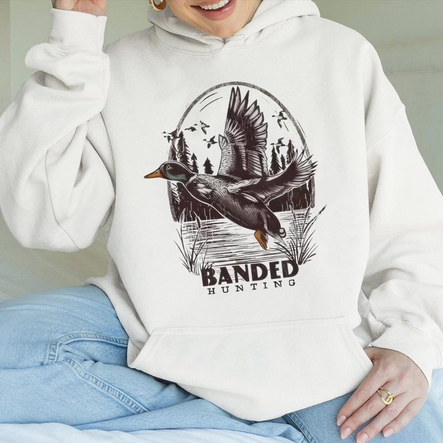 Mallard Duck Hunting Hoodie | Vintage Waterfowl Flying Design | Premium Cotton-Blend | Gift for Hunters and Outdoorsmen
