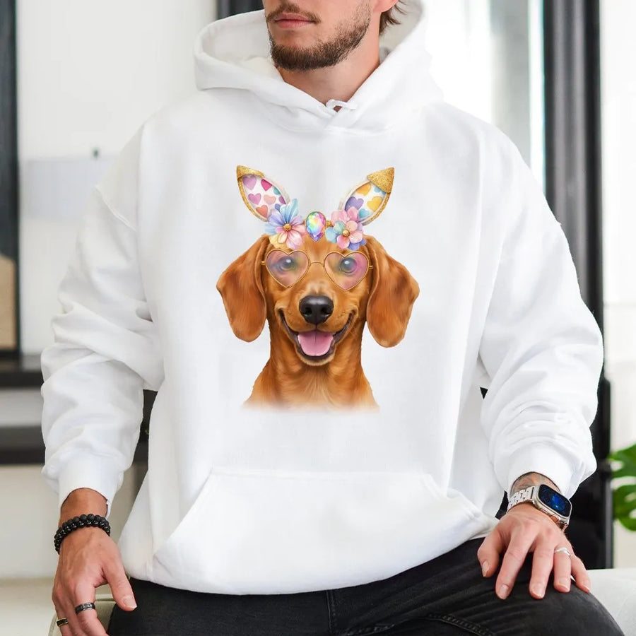 Dachshund Easter Shirt | Funny Dog Graphic Tee with Bunny Ears | Soft Cotton Hoodie | Unique Easter Gift for Dog Lovers