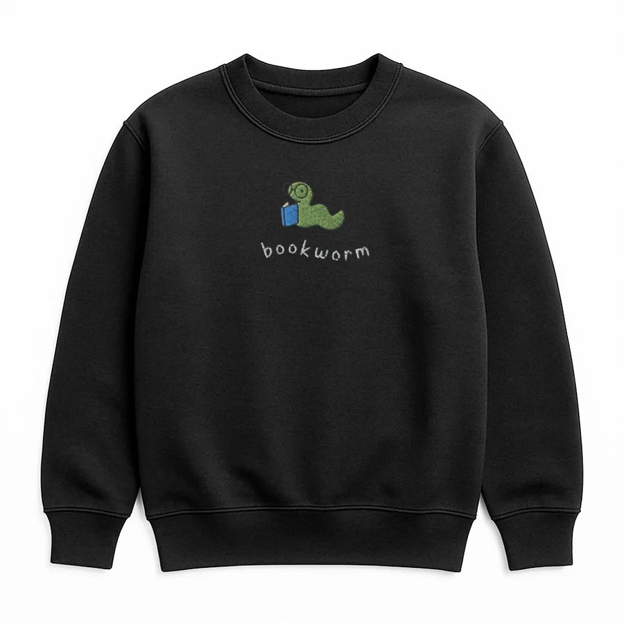 Bookworm Sweatshirt for Readers | Cute Stitched-Effect Reading Worm Graphic | Premium Soft Cotton Blend | Gift for Book Lovers and Librarians