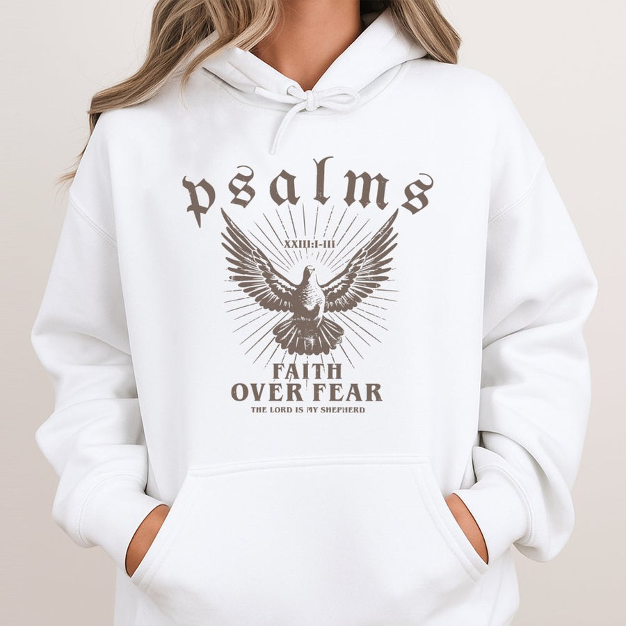 Faith Over Fear Hoodie | Dove Bible Verse Graphic | Premium Cotton Blend | Christian Religious Apparel Gift for Him and Her