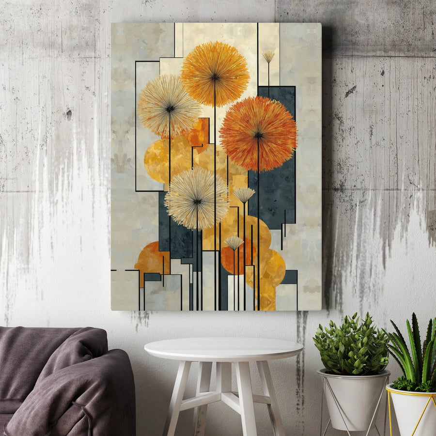 Abstract Dandelion Canvas Wall Art | Modern Geometric Floral Print | Premium 1.25" Thick Canvas | Living Room & Office Decor Gift