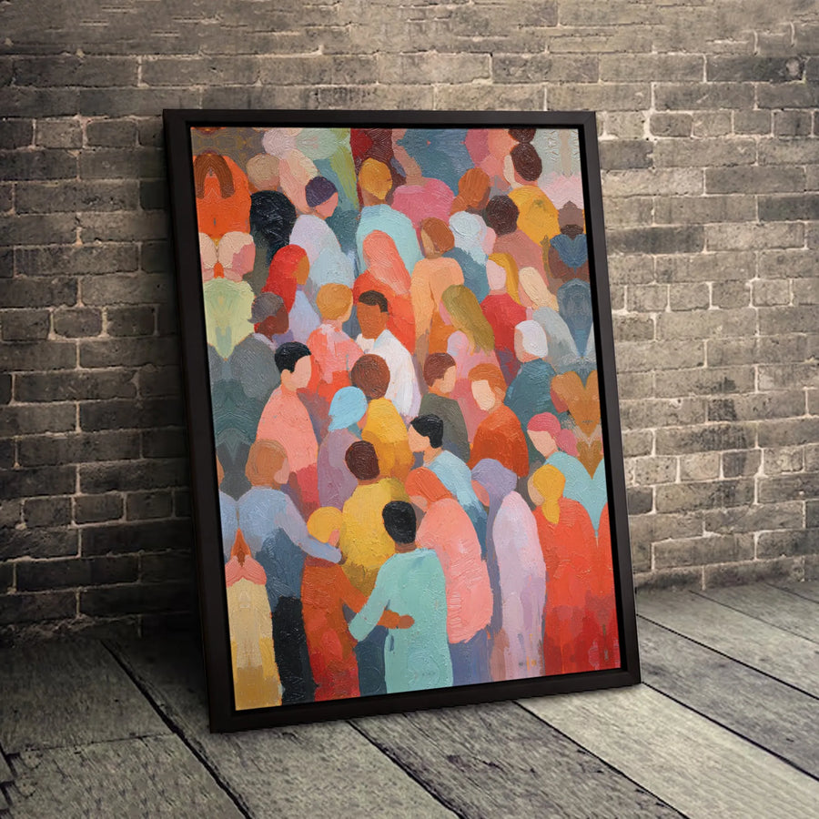 Abstract People Crowd Canvas Art | Textured Impressionist Human Figure Wall Decor | 1.25 Inch Gallery Wrap | Modern Home Office Statement Piece