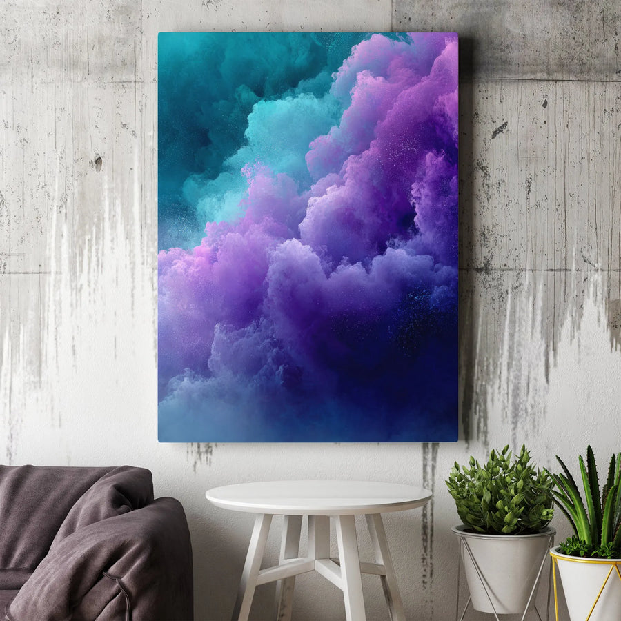 Abstract Nebula Canvas Wall Art | Vibrant Teal and Purple Cosmic Cloud | Premium Gallery Wrapped Canvas | Modern Home & Office Decor Gift