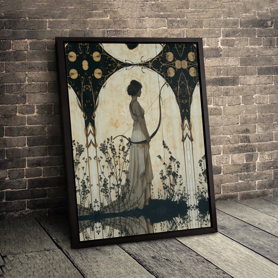 Artemis Goddess Canvas Print | Art Nouveau Archer Wall Art | Premium Gallery Wrapped 1.25" Profile | Greek Mythology Decor Gift for Her