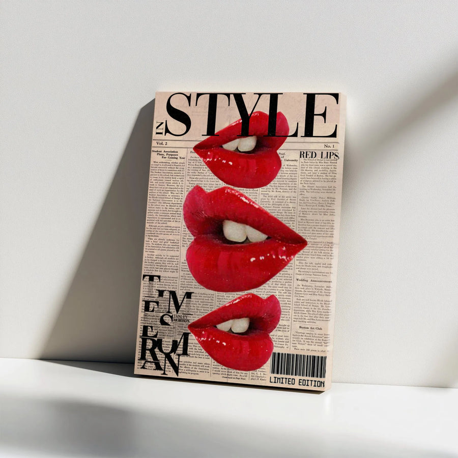 Red Lips Pop Art Wall Decor | Magazine Style Collage Print | 1.25 Inch Gallery Wrap Canvas | Trendy Fashion Wall Art for Home or Office
