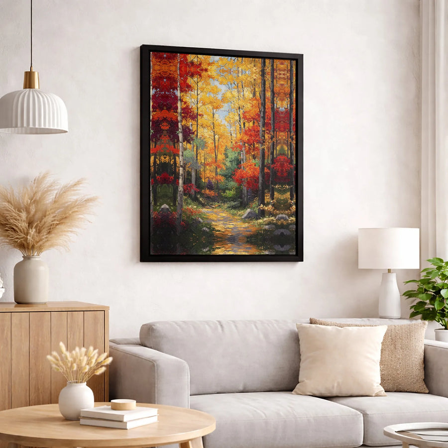 Autumn Forest Canvas Wall Art | Impressionist Birch Tree Pathway Painting | Premium Gallery-Wrapped Print | Fall Seasonal Home Decor Gift