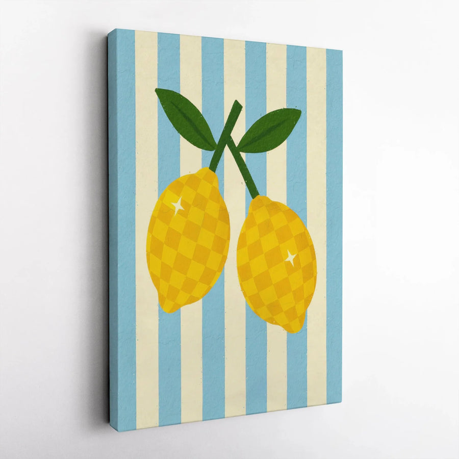 Lemon Wall Art Canvas | Retro Checkered Fruit Design | Premium 1.25 Inch Gallery Wrap | Kitchen Decor & Summer Housewarming Gift