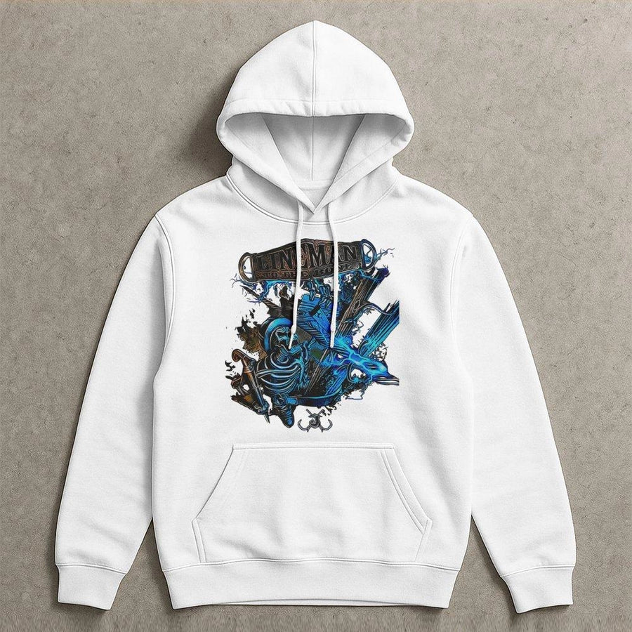 Lineman Hoodie | To The Bone Skeleton Graphic Design | Premium Cotton Blend | Electrician Gift For Him And Her