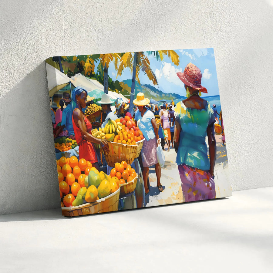 Caribbean Fruit Market Canvas Print | Vibrant Tropical Island Life Wall Art | Gallery Quality 1.25 Inch Wrap | Premium Home Decor Gift