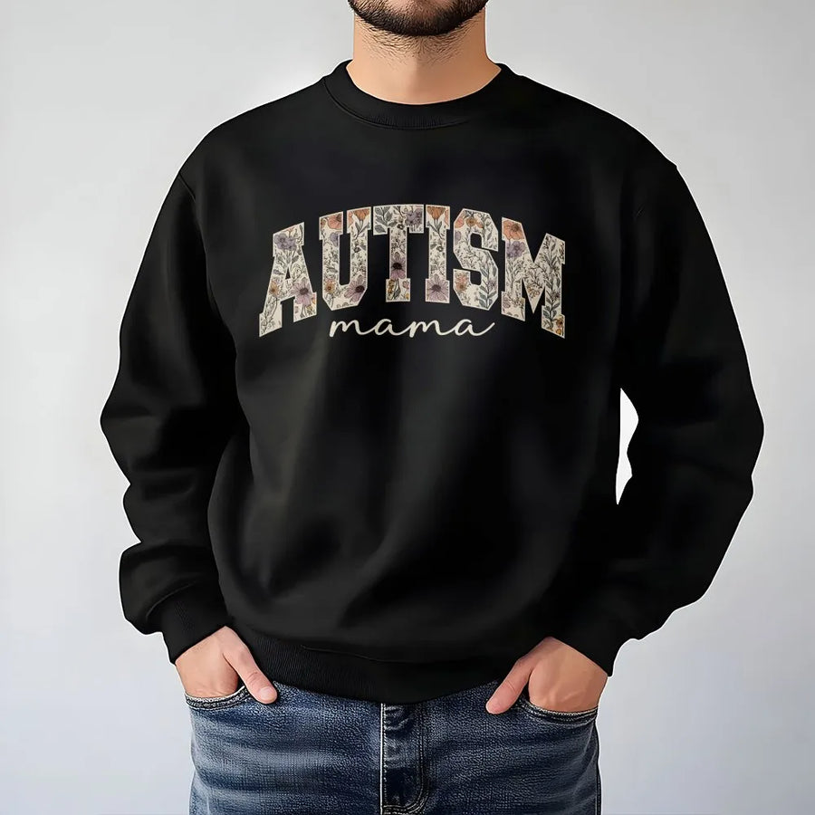Autism Mama Sweatshirt | Floral Varsity Lettering Design | Premium Cotton Blend | Neurodiversity Awareness Gift for Mom