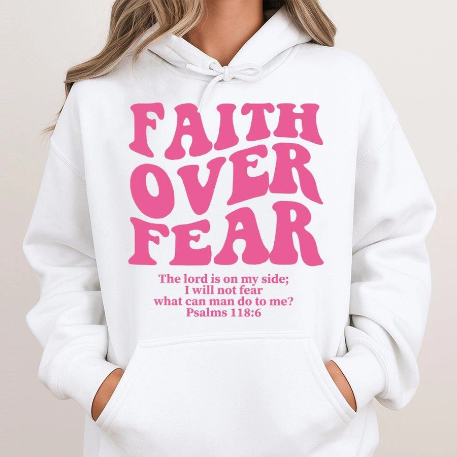 Faith Over Fear Hoodie | Psalms 118:6 Scripture Graphic | Premium Cotton-Blend Sweatshirt | Christian Gift for Men and Women