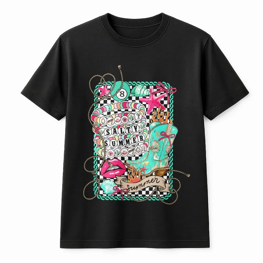 Coastal Cowgirl T-Shirt | Salty Summer Western Beach Graphic | Premium Cotton | Gift for Her Summer Festival Top