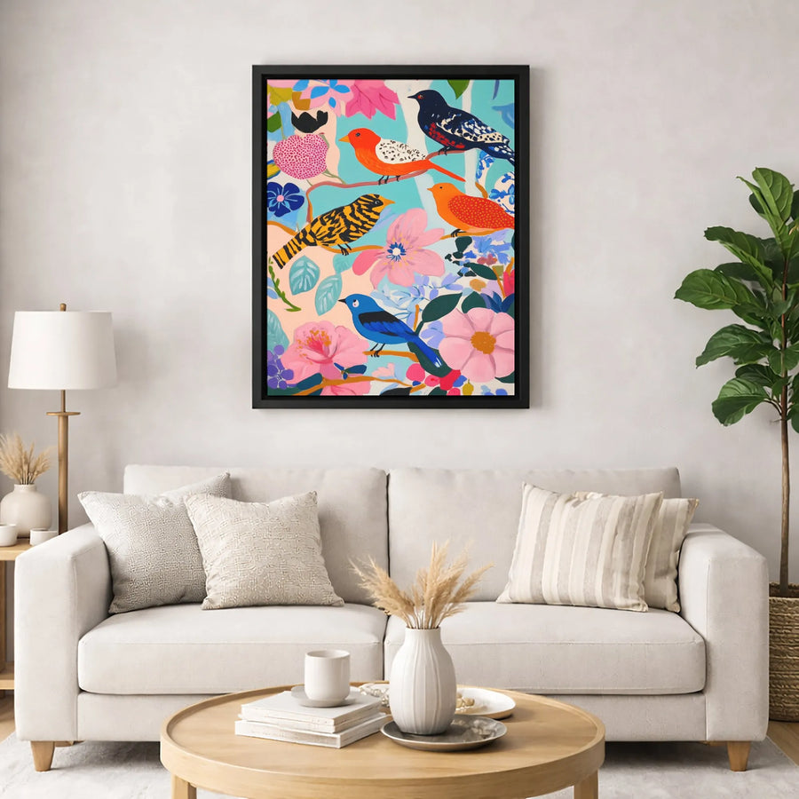 Colorful Bird Canvas Art | Abstract Floral Botanical Print | Premium Gallery-Wrapped Wall Decor | Vibrant Nature Gift for Living Room