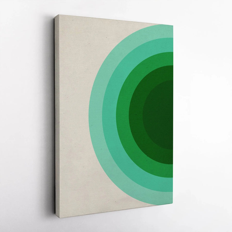 Retro Geometric Vertical Canvas | Abstract Green Concentric Circles | Thick Gallery Wrap Canvas | Premium Mid-Century Modern Home Decor