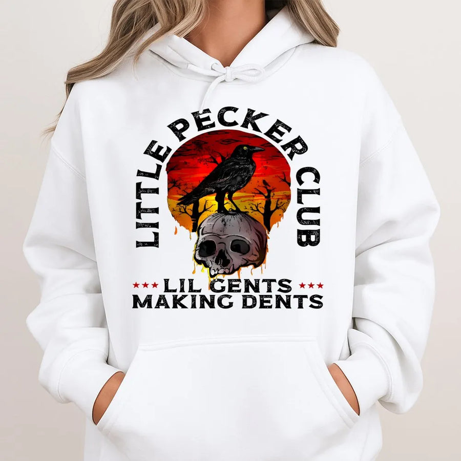 Little Pecker Club Hoodie | Raven Skull Graphic Print | Premium Soft Cotton Blend | Unique Gothic Streetwear Gift for Men and Women