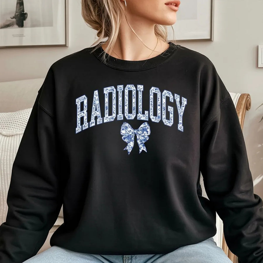 Radiology Sweatshirt | Coquette Floral Bow Graphic | Premium Cotton Blend | Gift for X-Ray Techs, Radiologist Student, Medical Professional