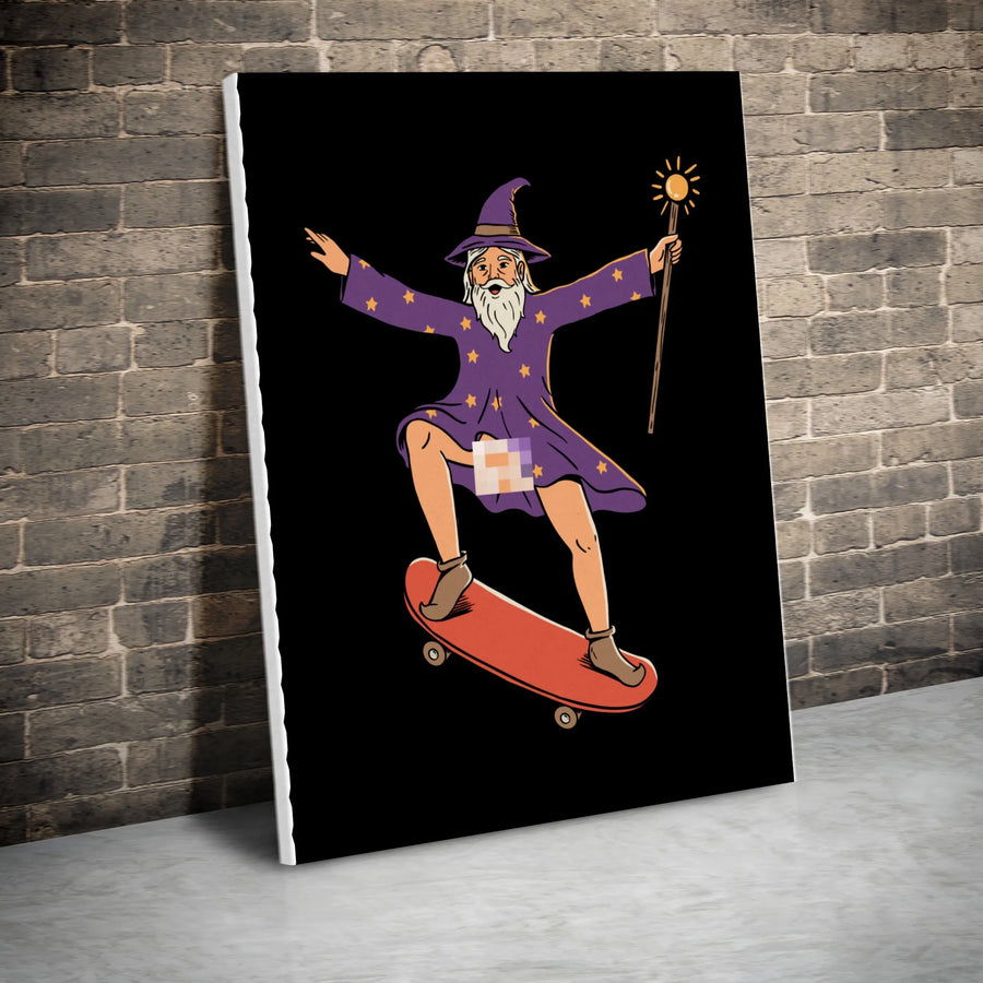 Funny Wizard Skateboarder Canvas Wall Art | Censored Cartoon Illustration | Premium 1.25" Thick Canvas | Unique Gift for Skaters & Dorm Room Decor