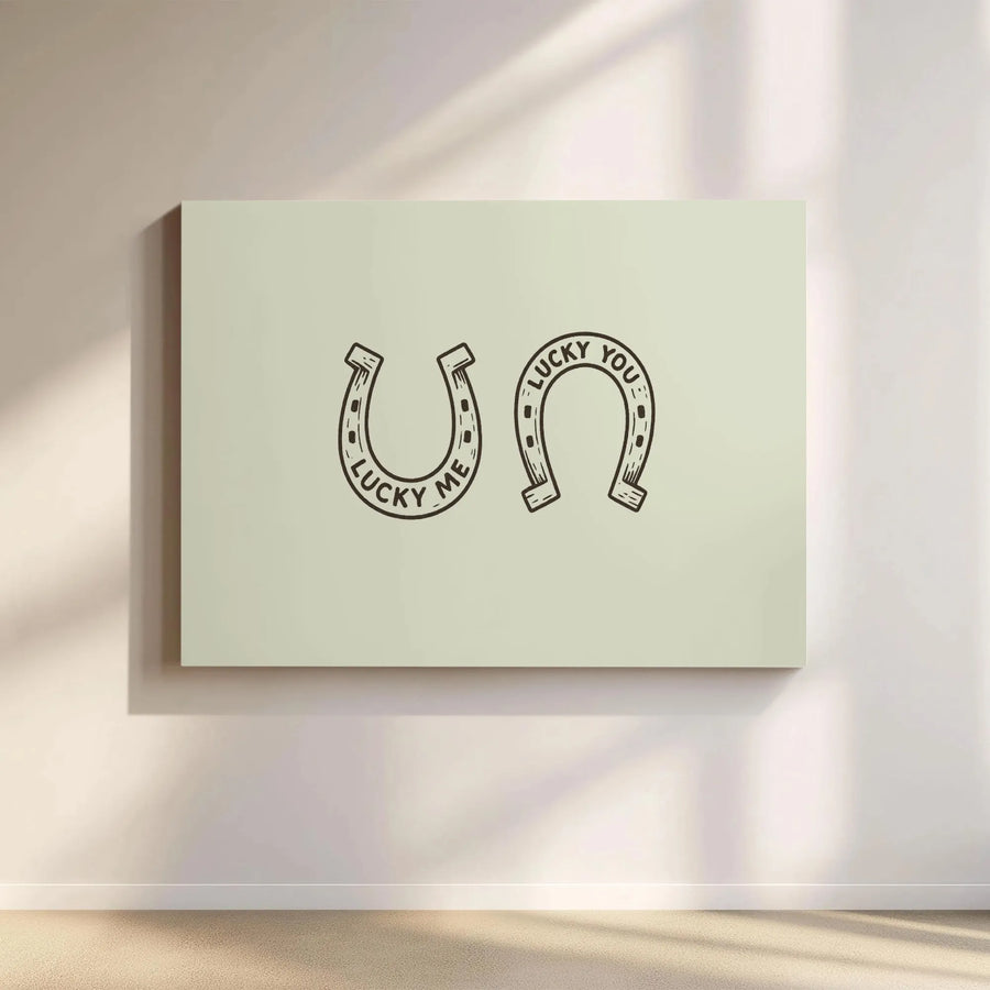 Lucky Me Lucky You Horseshoe Canvas Wall Art | Minimalist Line Drawing | Premium Gallery Wrap Decor | Inspirational Housewarming Gift for Couples