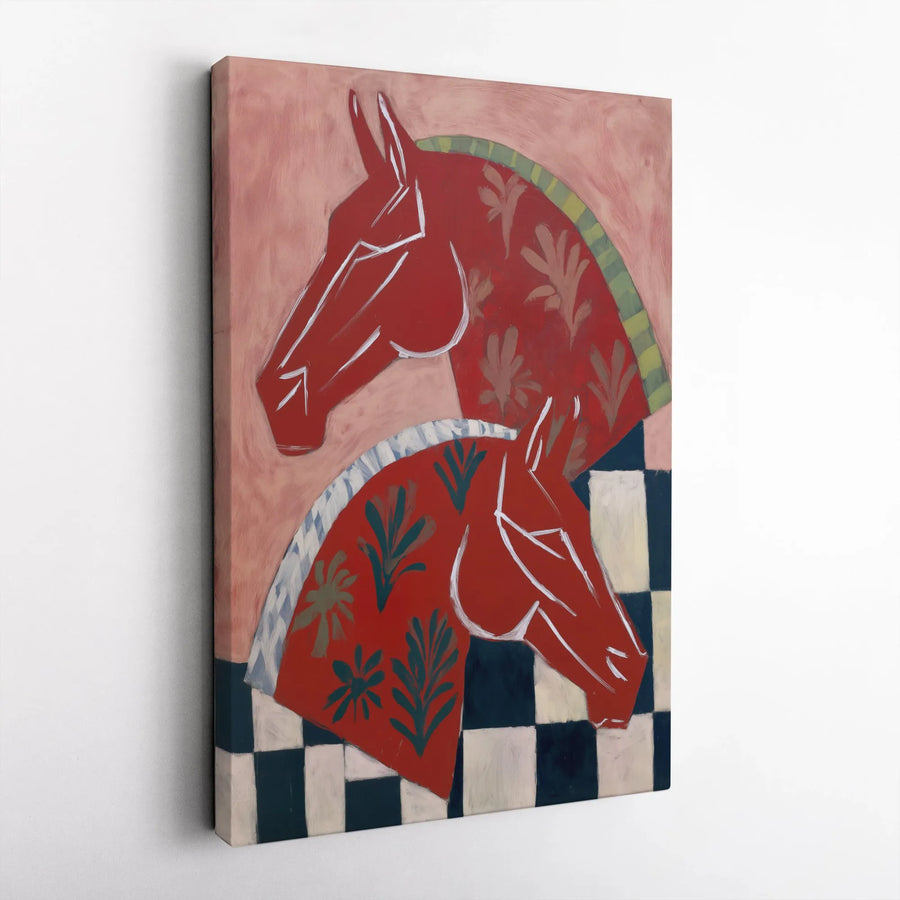 Abstract Horse Canvas Wall Art | Modern Red Equestrian Painting Print | Premium Frameless Canvas | Unique Gift for Horse Lover and Farmhouse Decor