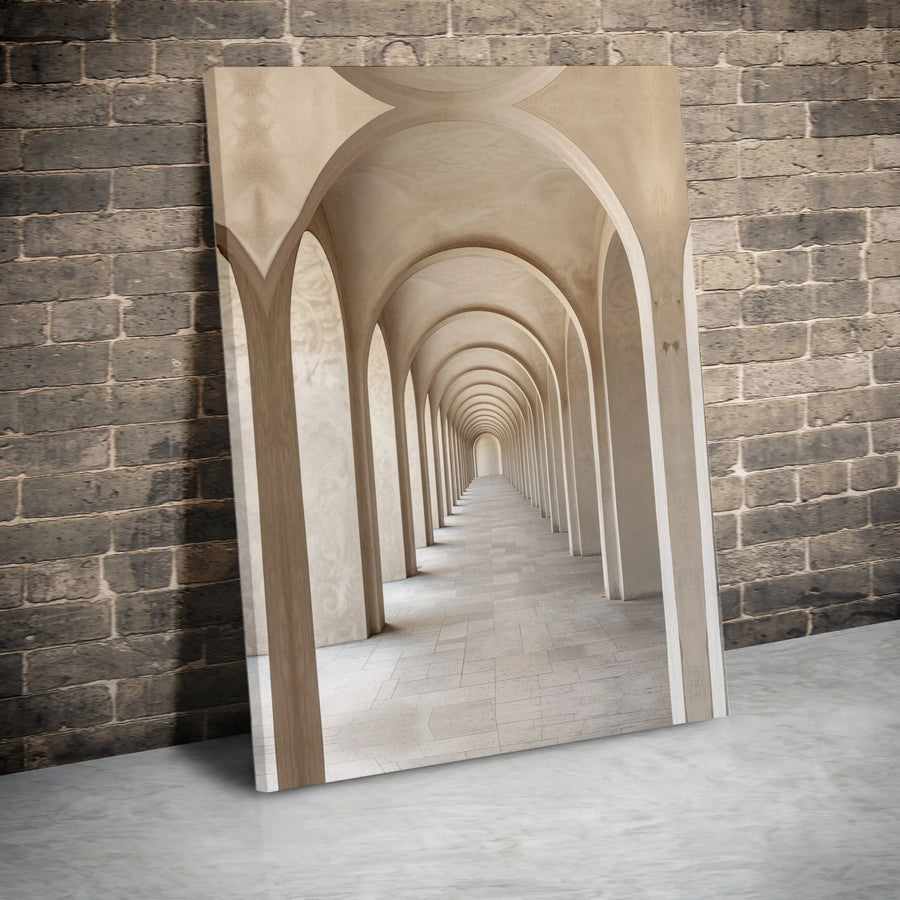 Architectural Arched Hallway Canvas | Endless Perspective Wall Art | Premium Gallery-Wrapped Print | Minimalist Modern Home Decor