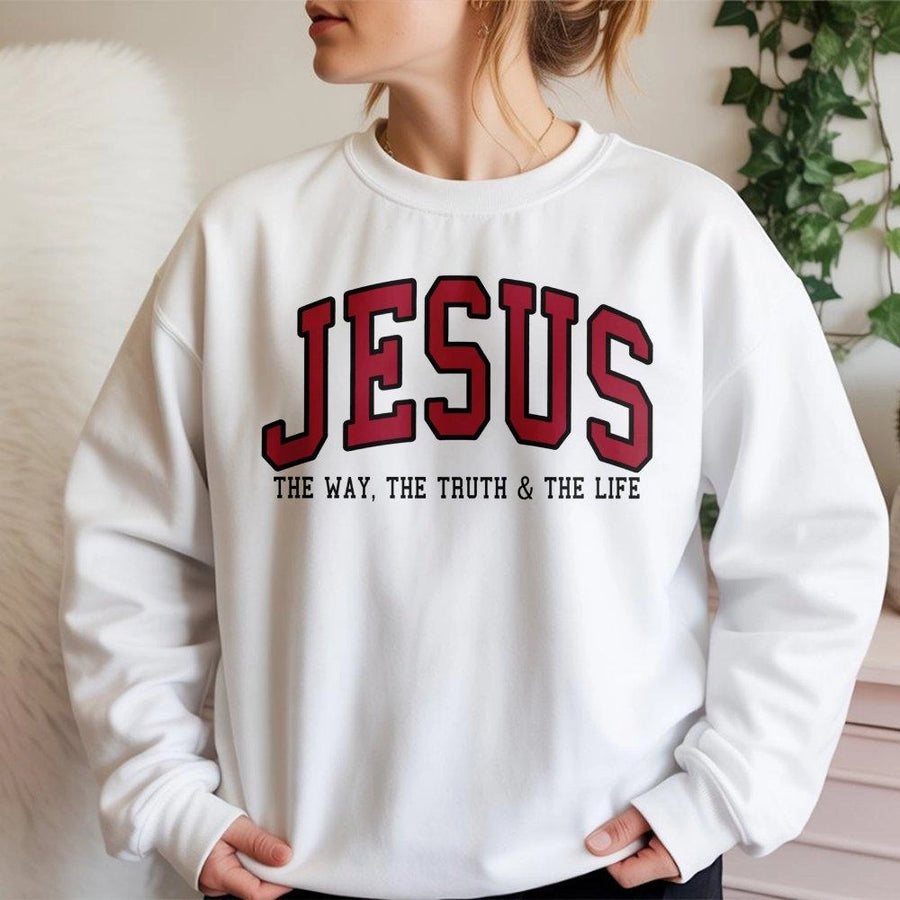 Jesus Sweatshirt | The Way The Truth And The Life Bible Verse Design | Premium Cotton Blend Crewneck | Christian Faith Gift For Men And Women