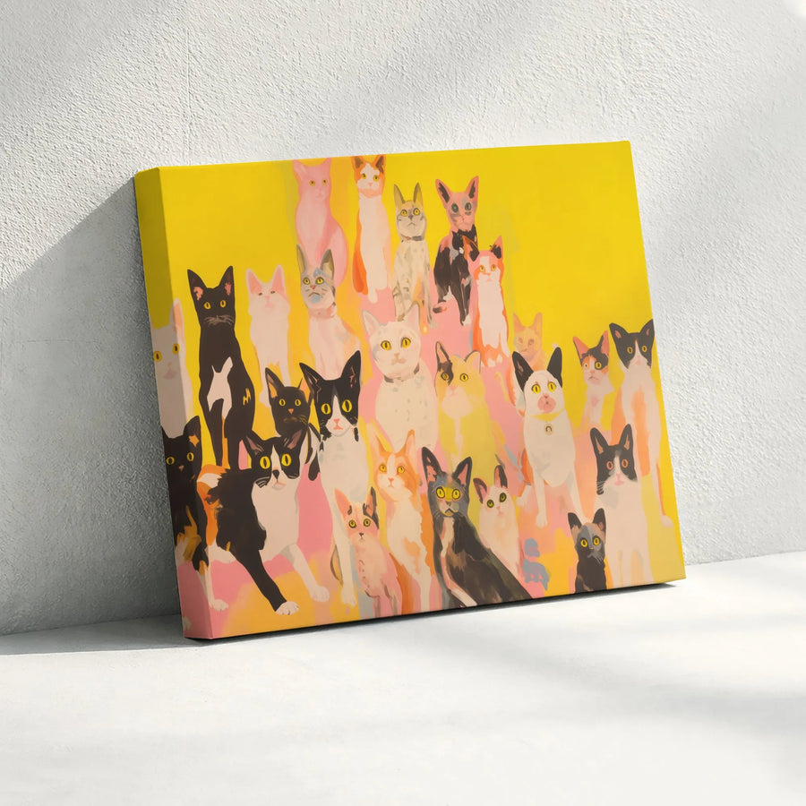 Colorful Cat Crowd Canvas Print | Vibrant Whimsical Feline Wall Art | Premium Fade-Resistant Gallery Wrap | Gift For Cat Lovers And Home Decor