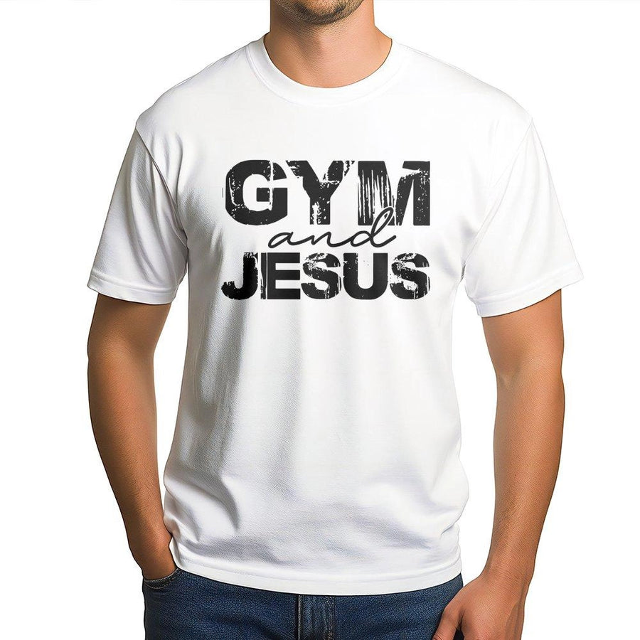 Gym and Jesus T-Shirt | Distressed Graphic Faith Fitness Tee | 100% Soft Cotton | Inspirational Christian Workout Gift for Women and Men