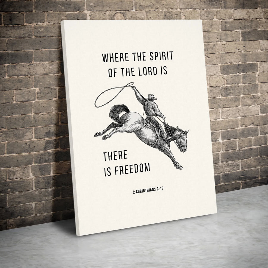 2 Corinthians 3:17 Wall Art | Cowboy Riding Horse Religious Scripture Canvas | Premium Fade-Resistant Print | Western Christian Home Decor Gift