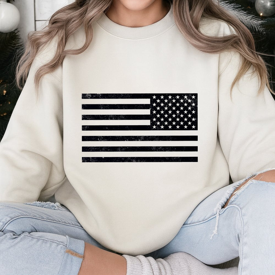 Distressed American Flag Sweatshirt | Vintage USA Patriot Graphic | Premium Cotton Blend Crewneck | Unisex Gift For Proud Americans