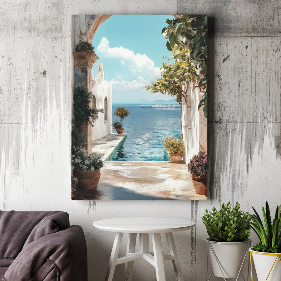 Mediterranean Coastal Canvas | Scenic Ocean View Art Print | Premium 1.25" Thick Gallery Wrap | Living Room & Office Wall Decor Gift