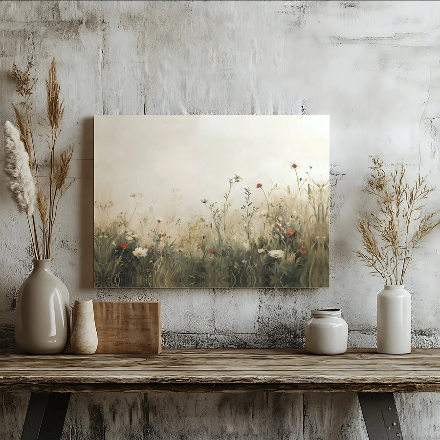 Wildflower Meadow Canvas Print | Vintage Botanical Painting Wall Art | Premium Gallery Wrap Canvas | Farmhouse Living Room Decor Gift