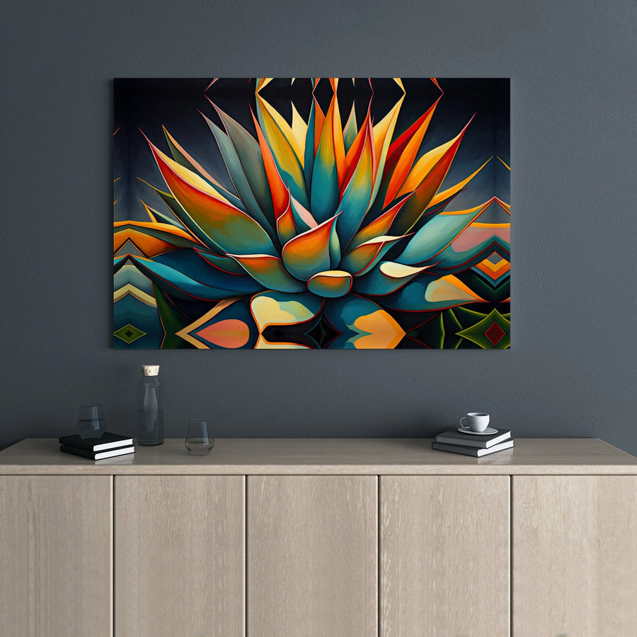 Abstract Agave Wall Art | Geometric Southwestern Desert Canvas Print | Premium Gallery Wrap Decor | Vibrant Modern Home Office Gift