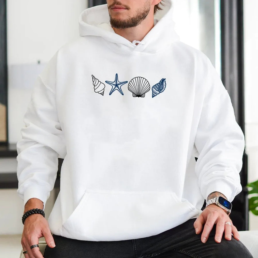 Seashell Hoodie | Minimalist Beach Shell Graphic | Cozy Cotton Blend Pullover | Gift for Ocean Lover