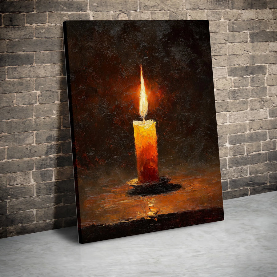 Candlelight Vertical Canvas | Textured Oil Painting Style Art Print | Premium 1.25" Thick Gallery Wrap | Moody Academia & Spiritual Home Decor Gift