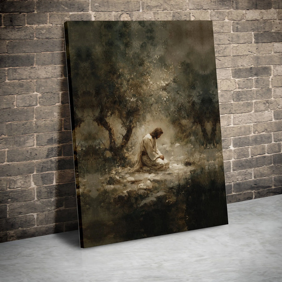 Jesus Praying Canvas Wall Art | Garden of Gethsemane Painting | Premium Gallery Wrapped Canvas | Christian Home Decor Gift