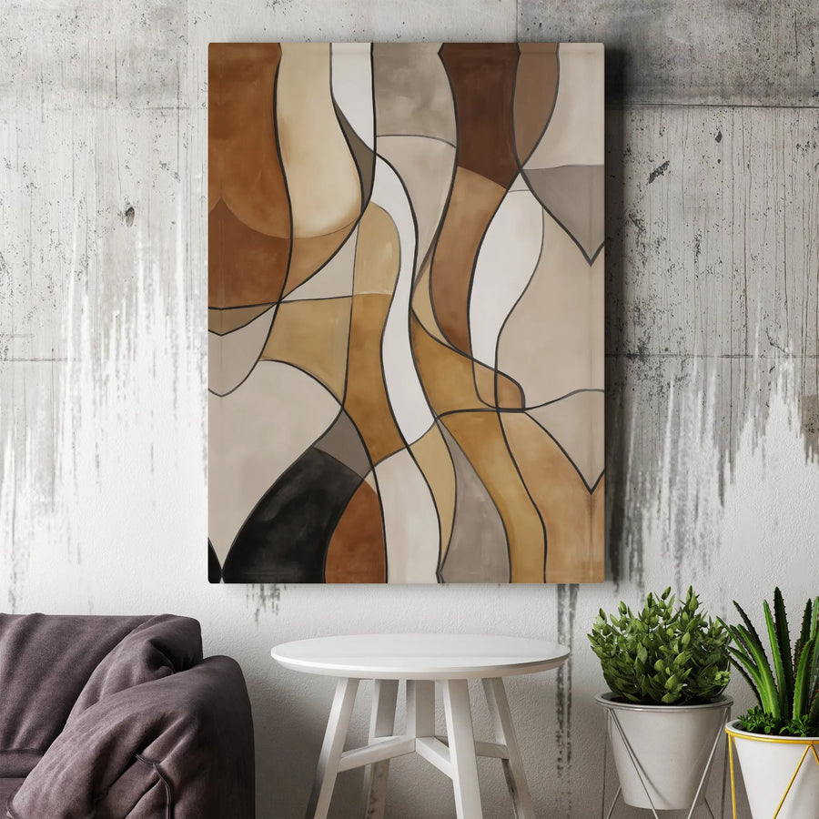 Abstract Canvas Wall Art | Mid Century Modern Neutral Earth Tones | Premium Gallery Wrapped Print | Minimalist Living Room Office Decor Gift