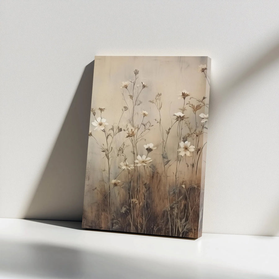 Vintage Wildflower Canvas Print | Rustic Farmhouse Botanical Painting | Premium Gallery Wrapped Canvas | Modern Minimalist Wall Decor Gift