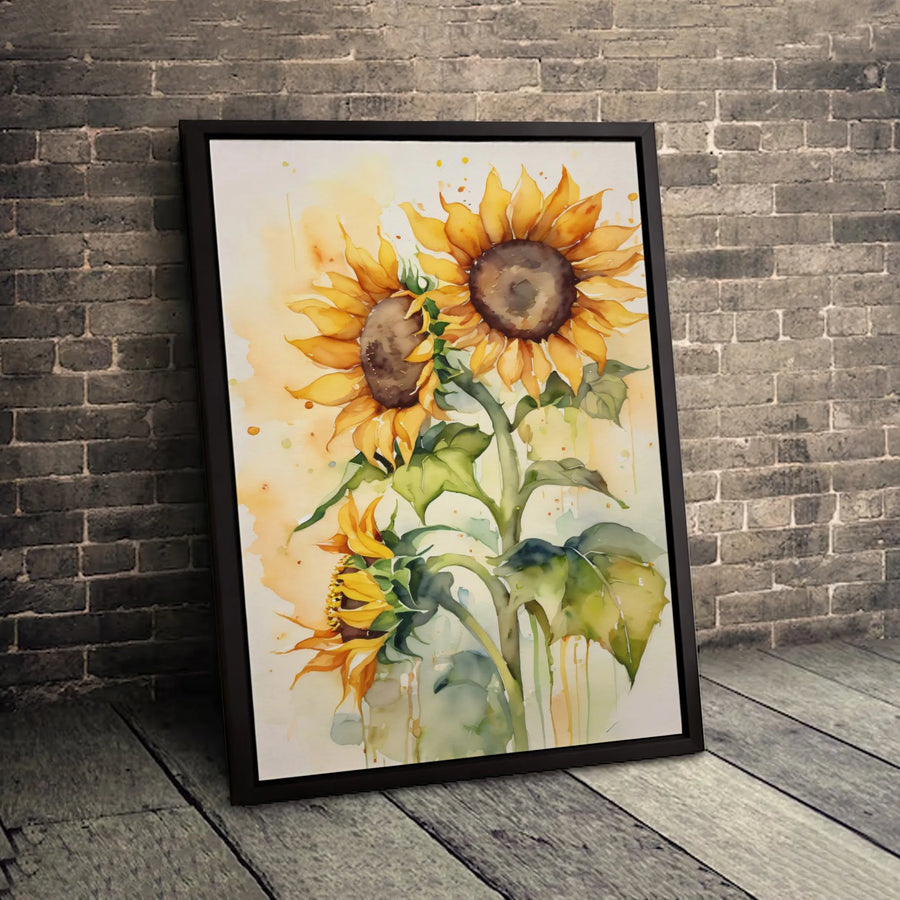 Watercolor Sunflower Canvas Wall Art | Gallery Wrapped Floral Painting | Premium Fade-Resistant Print | Botanical Home Decor for Living Room