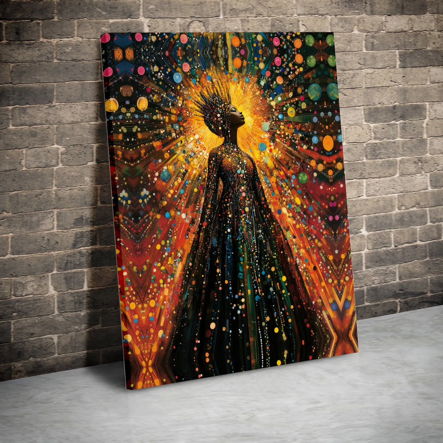 Radiant Black Queen Canvas Print | Abstract Cosmic Afrofuturism Art | Premium Fade-Resistant Print | Spiritual Home Decor Gift