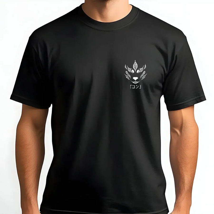 Anime Fox Spirit T-Shirt | Minimalist Demon Mask Graphic | Premium Cotton Unisex Tee | Gift for Manga Fans and Otaku Culture
