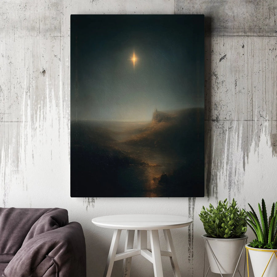 Star of Bethlehem Wall Art | Moody Night Landscape Canvas Print | Premium Gallery-Wrapped Decor | Christian Religious Home Gift