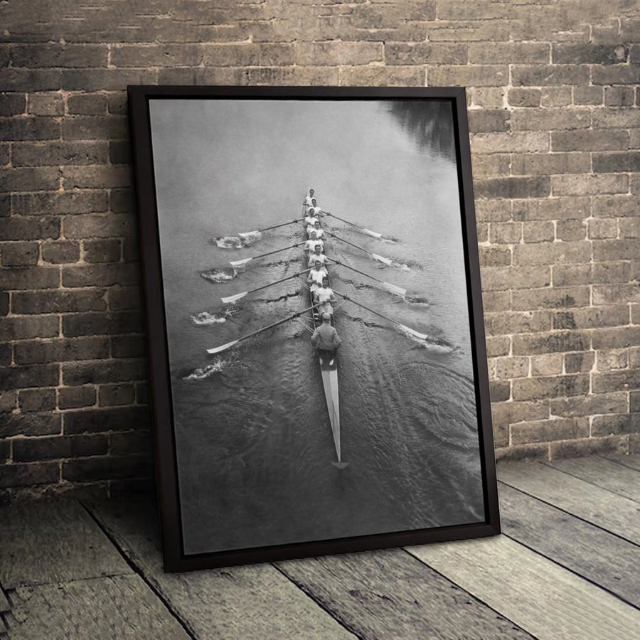 Rowing Team Canvas Wall Art | Vintage Black and White Sports Photography | Premium 1.25-Inch Gallery Wrap | Gift for Rower or Athletic Decor