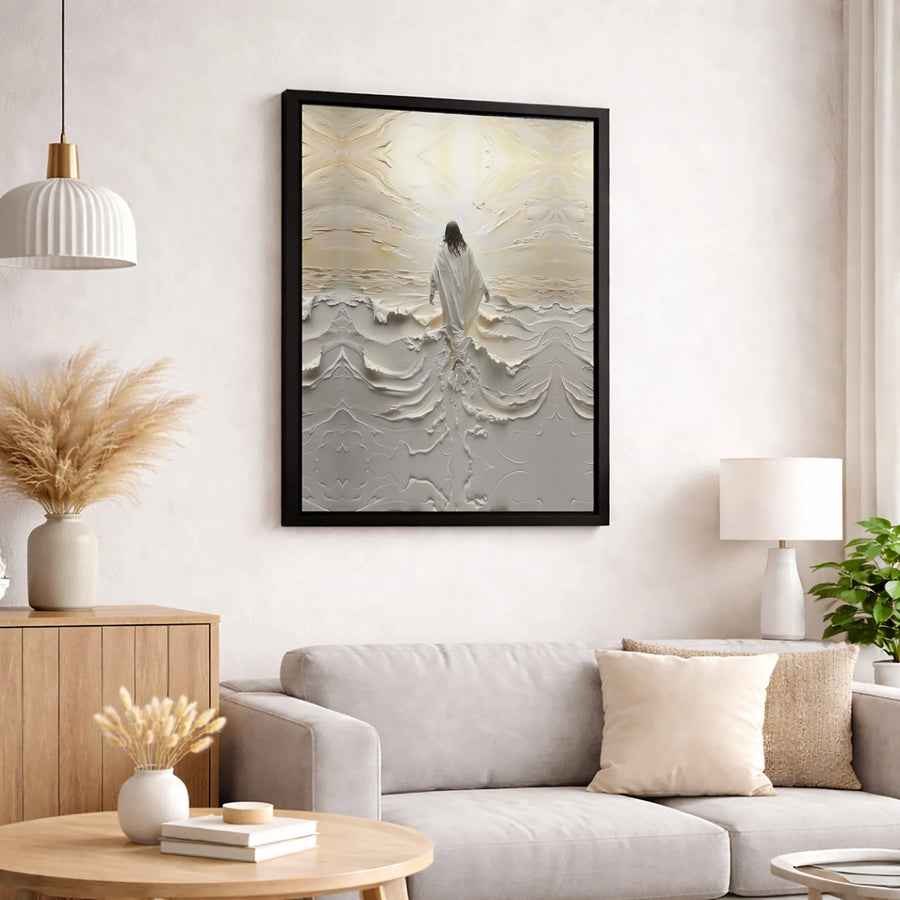 Jesus Walking On Water Canvas Art | Modern Textured Religious Wall Decor | Premium Gallery Wrap Print | Christian Faith Home Gift