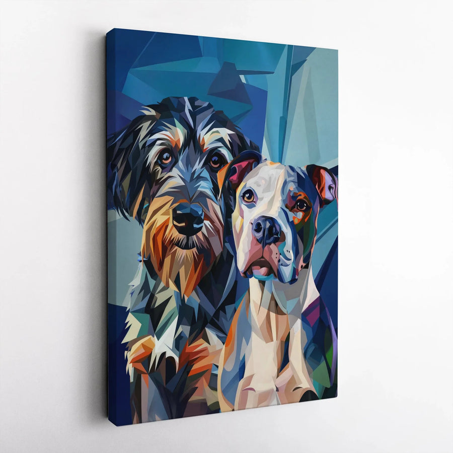 Dog Portrait Wall Art | Abstract Geometric Terrier And Pitbull Canvas | Gallery-Quality 1.25 Inch Profile | Premium Pet Lover Gift
